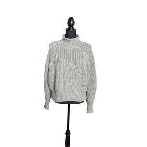 H&M Women's Sage Green Chunky Knit High Neck Cropped Sweater XL